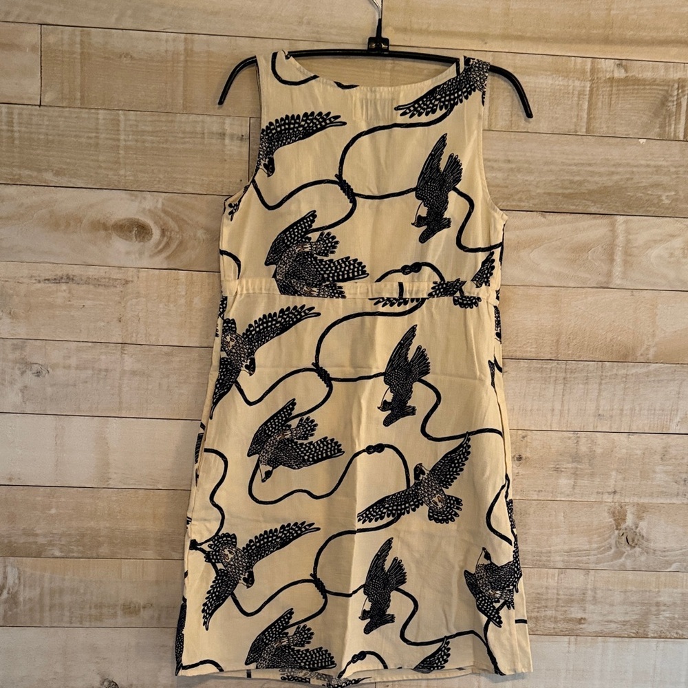 Patagonia Cream Sleeveless Dress with Navy Bird Motif - Picture 5 of 6